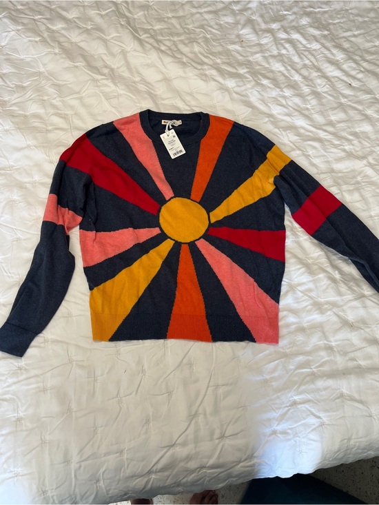 Marine Layer Sweaters - Marine Layer Navy Crewneck Sweater with Yellow, Red, Coral, Orange Sunburst